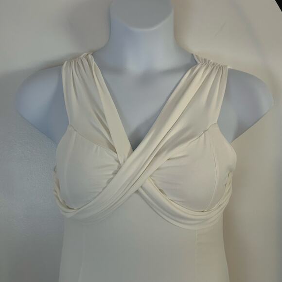 OGL Women's Flowy Criss Cross Off Shoulder Midi Brami Dress Pure White L New - Picture 3 of 8